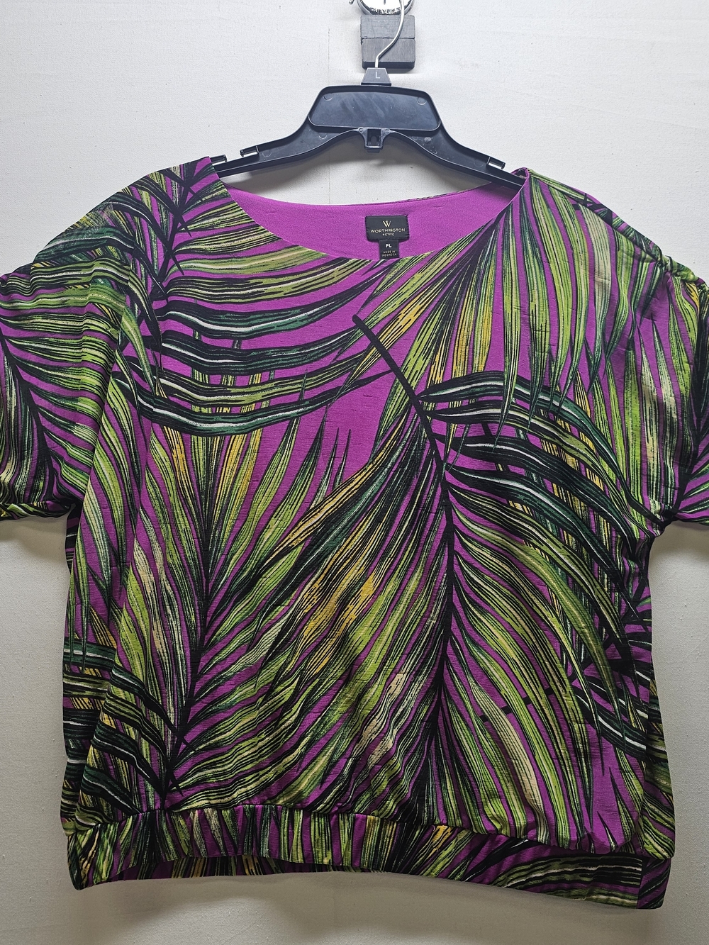 Worthington Women Petite Large Blouse Tropical Resortwear Bold Brights VTG Y2K